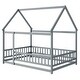 preview thumbnail 59 of 127, Wood Toddler House Bed with Roof Frame and Safety Guardrails Montessori Floor Bed without Slats No Door Houseshaped Platform Bed