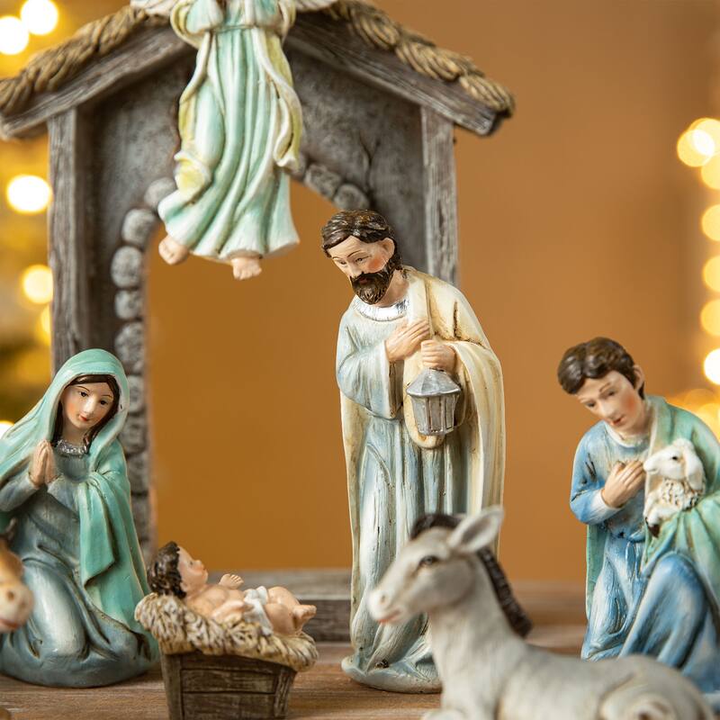 Glitzhome 11 Piece Multi-Colored Resin Nativity Figurine Set