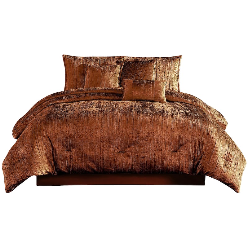 Jay 7 Piece King Comforter Set, Copper Polyester Velvet Deluxe Texture - King - Gold