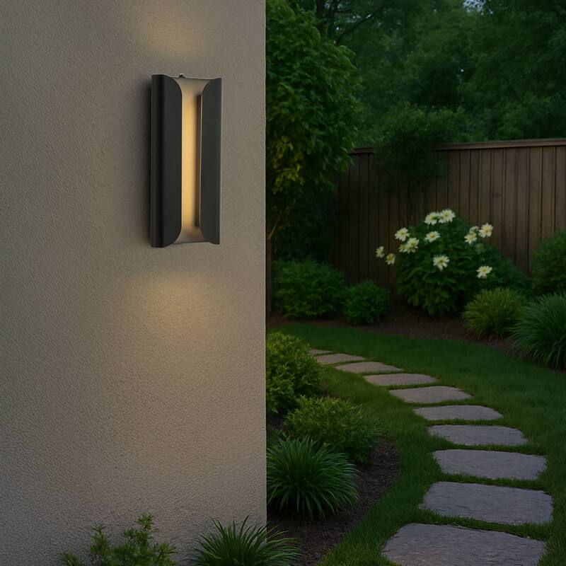 Matte Black 24W Integrated LED AWall Sconce with Acrylic Shade Modern Simplicity Outdoor Wall Light with Dusk to Dawn Sensor