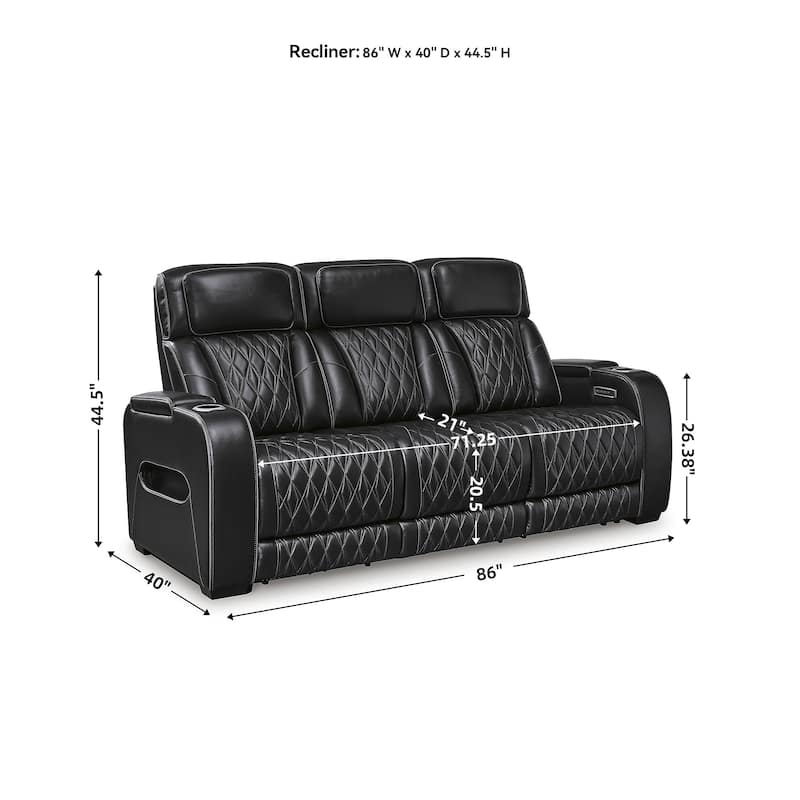 Signature Design by Ashley Boyington Black Power Reclining Sofa - 86"W x 38"D x 44"H