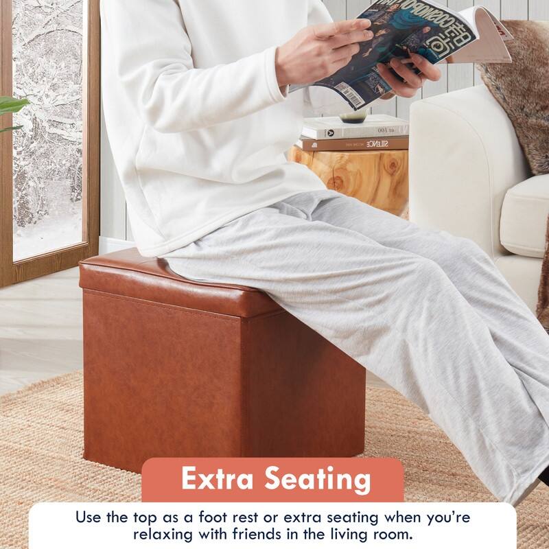 Foldable Tufted Square Storage Ottoman with Table Top Lid