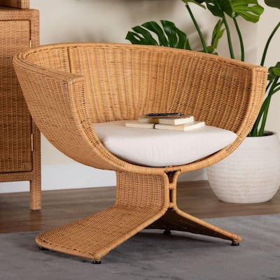 Reya Natural Rattan Lounge Chair - Handwoven Wicker Accent Seating with Pedestal Base for Modern Boho Spaces