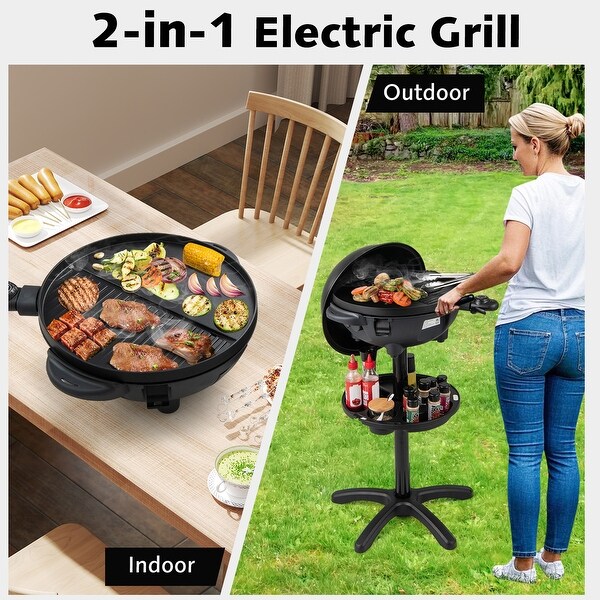 Gymax Indoor Outdoor Electric Grill w/ Non-stick Grill Plate - Bed