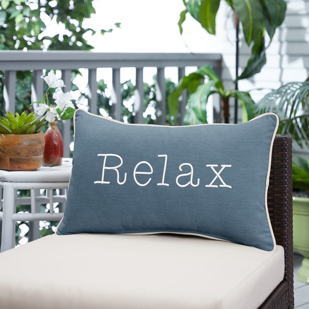 Sunbrella Canvas EMbroidered "Relax" Indoor/Outdoor 13x20 Corded Lumbar Pillow (Single)