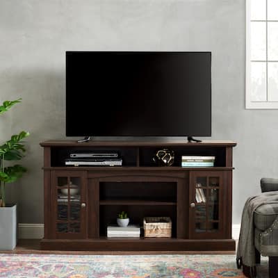 Classic Modern TV Stand For Screens Up To 65" – Espresso Entertainment Center With Open & Closed Storage Compartments‌