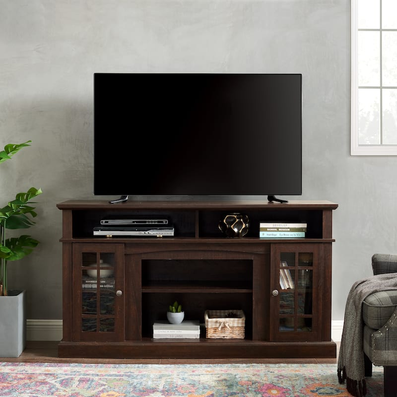 TV Stand with Adjustable Shelves, Media Console with Storage Cabinet, Entertainment Center with Cable Management - Espresso