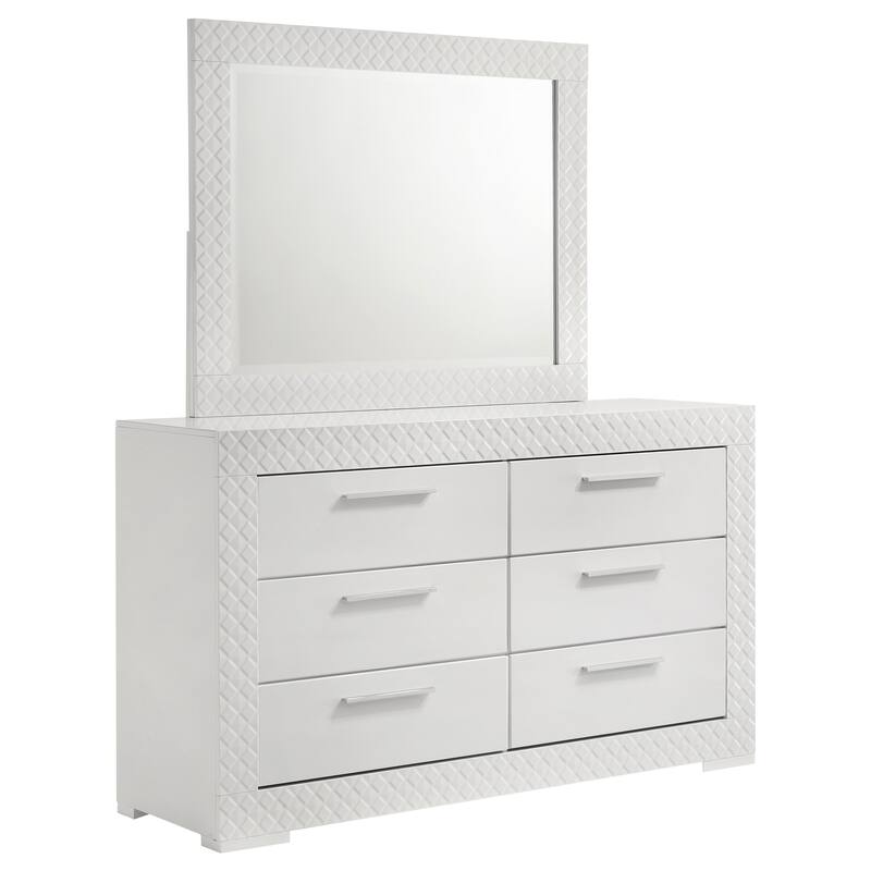 Ives 6-drawer Dresser and Mirror High Gloss - Dresser with Mirror (White High Gloss)