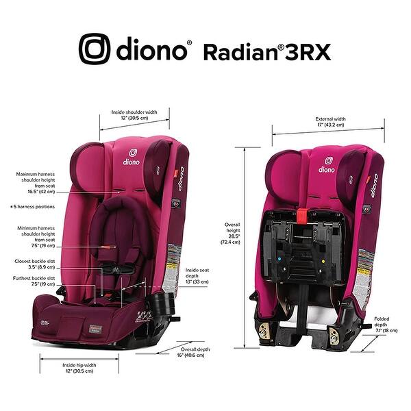 Diono Radian 3RX Slim Fit Steel Core 3 in 1 Convertible Car Seat, Purple Plum - 28.1