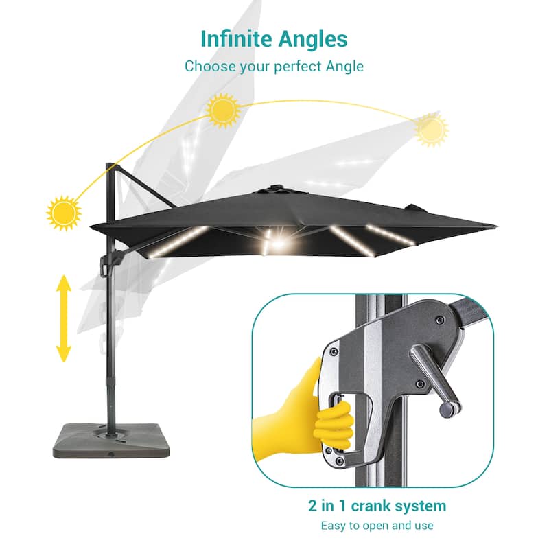 BONOSUKI 11.5x9FT LED Cantilever Patio Umbrella 360 Rotation w/Base