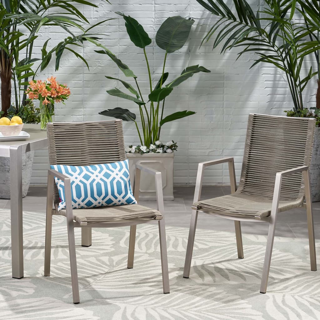 Outdoor Modern Aluminum Dining Chair with Rope Seat (Set of 2)