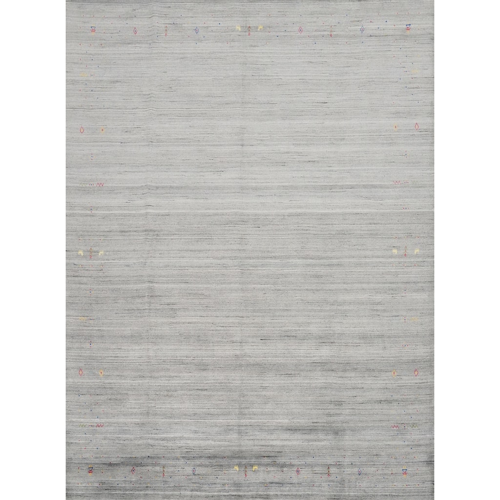 Hand Knotted Oriental Viscose Silk Carpet Tribal Animal Pictorial Greys & Charcoal Gabbeh Area Rug - 11' 10'' X 10' 2''