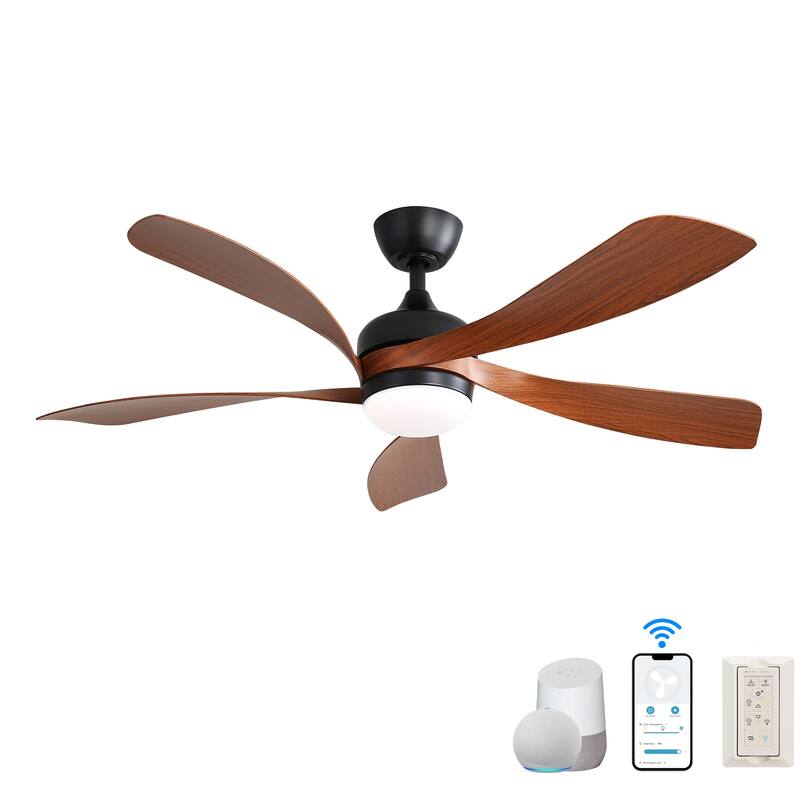 52 Inch Modern Ceiling Fan with 5 ABS Blades Noiseless Reversible DC Motor Black for Bedroom - Black