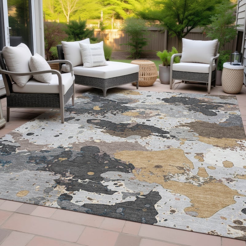 Machine Washable Indoor/Outdoor Modern Splatter Chantille Rug