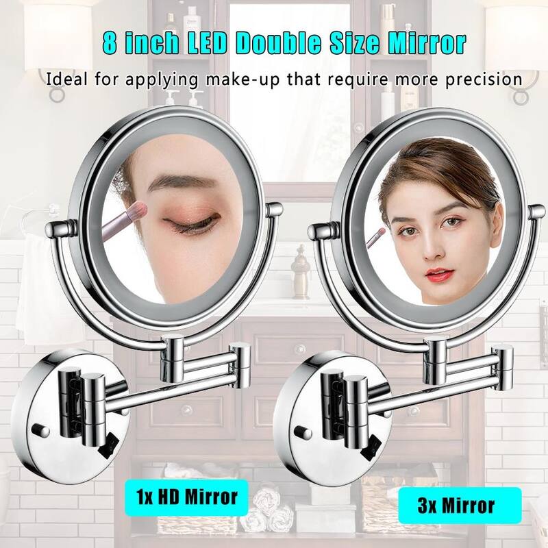 LED Wall Mount Two-Sided Magnifying Makeup Vanity Mirror Chrome Finish