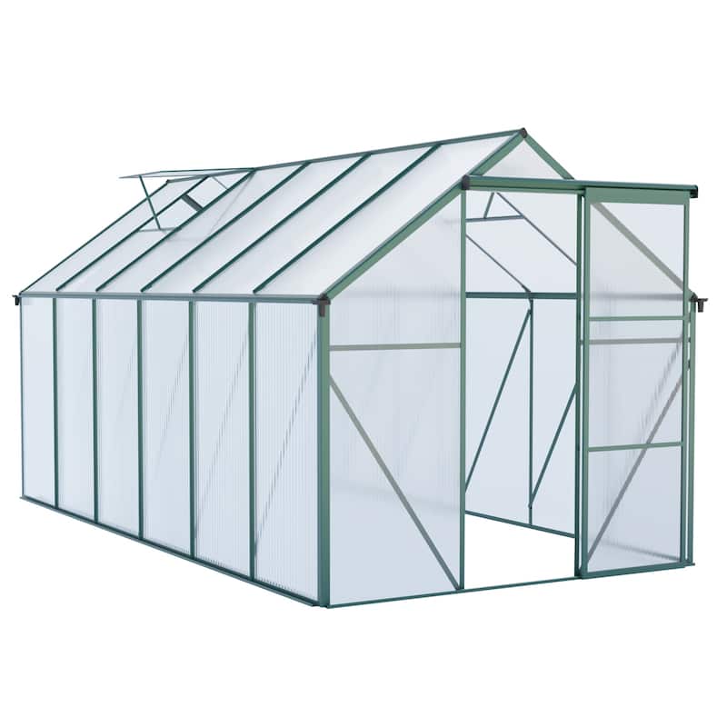 GDF Studio - Laussat Outdoor Aluminum Polycarbonate Greenhouse with Raised Base and Walk-In Design