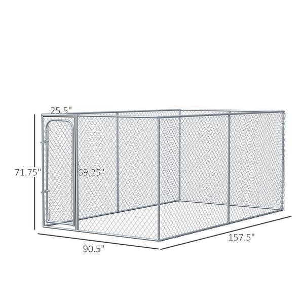 PawHut Outdoor Dog Kennel Galvanized Chain Link Fence Heavy Duty Pet
