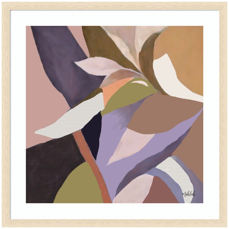 Kate and Laurel Framed Art Azure stems by Inkheart Designs - 34x34 - Natural