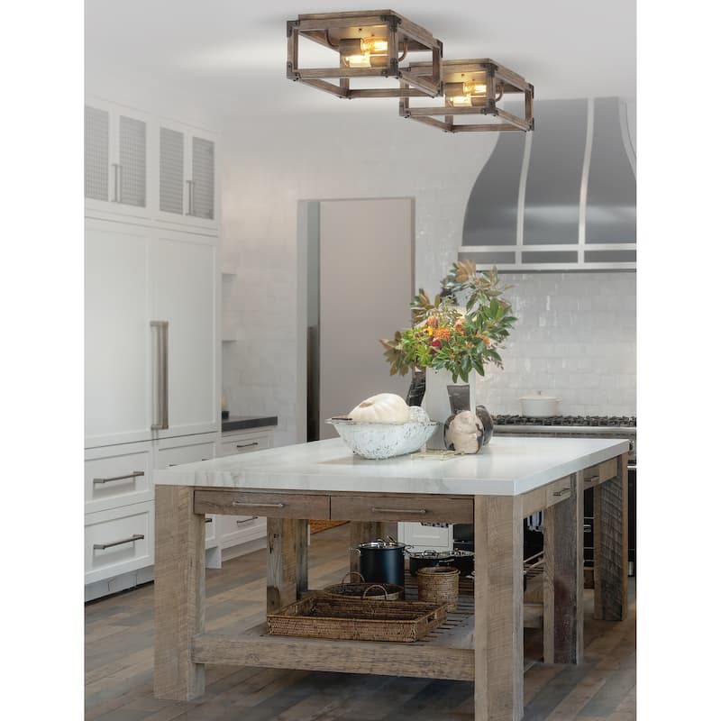 Marais 11.5" 2-Light Iron Rustic Farmhouse LED Flush Mount, Brown by JONATHAN Y