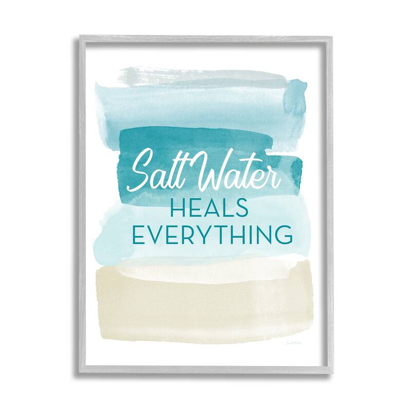 Stupell Salt Water Heals Everything Phrase Soft Beach Ombre Framed Wall Art - 24 x 30 - Grey