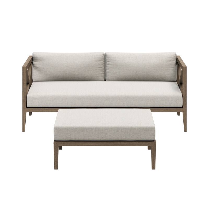 Northlake Outdoor Patio Teak Wood Loveseat and Ottoman Set