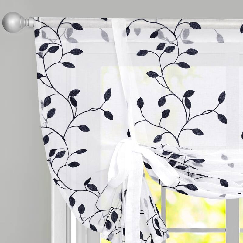 Deconovo Tie up Sheer Curtains Embroidery Pattern Shades