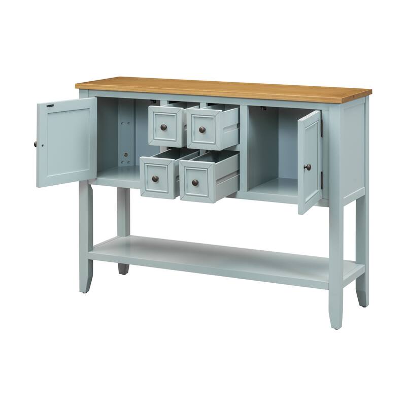 Cambridge Series Ample Storage Vintage Console Table with Four Small Drawers and Bottom Shelf for Living Rooms and Kitchens