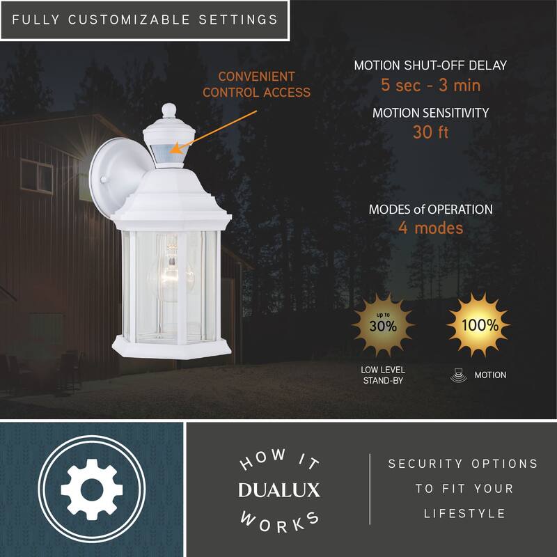 Auburn Aluminum 6.25-in. W 1 Light Motion Sensor Dusk to Dawn Outdoor Wall Lantern Clear Glass