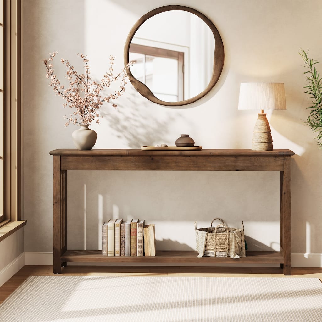 63-Inch Console Table with 2-Tier Storage, Farmhouse Entryway Table