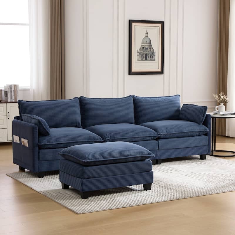 102.95" L-Shaped Corduroy Sectional Sofa with Movable Ottoman