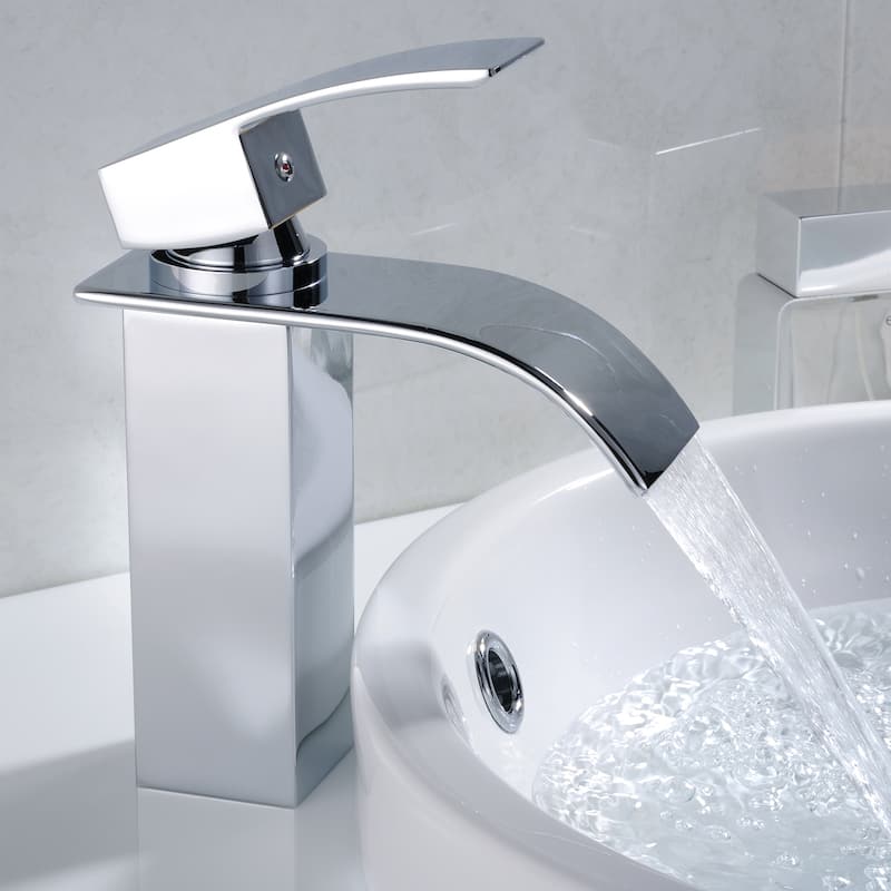 Modern Single Handle Waterfall Bathroom Sink Faucet with Rust and Corrosion Resistance, Anti Fingerprint, Single Hole - Off-White