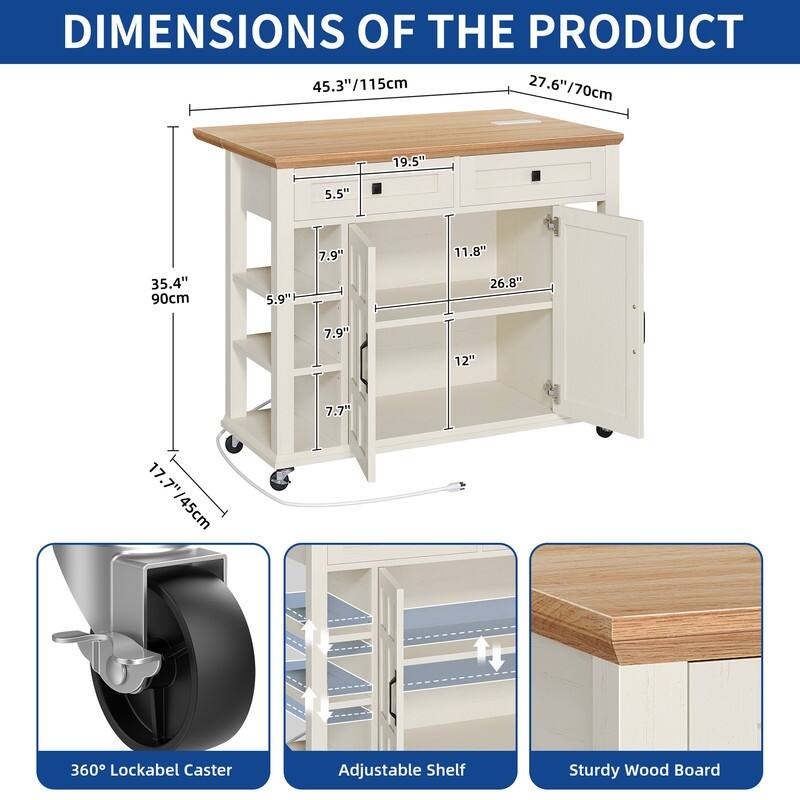 Moasis Rolling Kitchen Island with Storage & Drawers