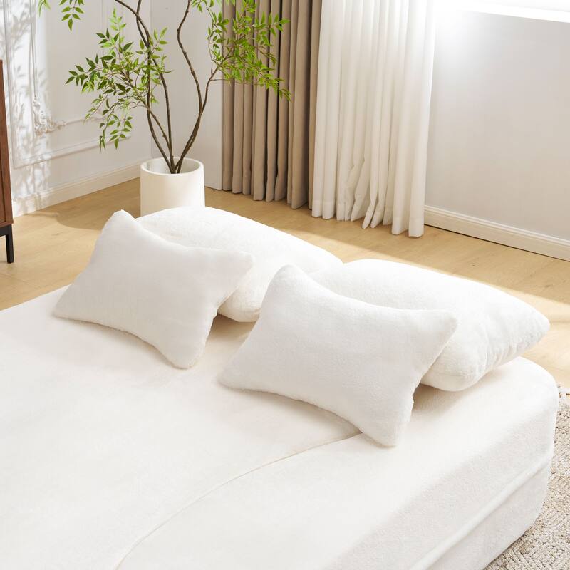 Queen Size Modern Sofa With 4 Pillows,Plush Fabric Futon Sofa Couch,High-Density Foam Folding Mattress,No Assembly Required