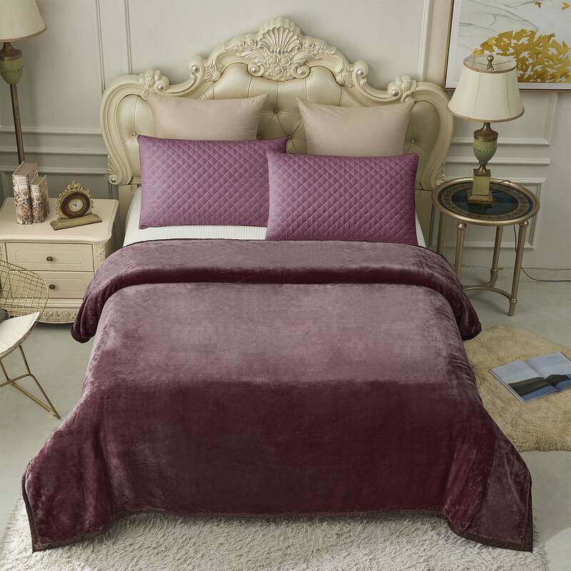 Thicken Reversible Solid Mink Fleece Blanket Fuzzy Cozy Bed Blanket for Couch Camping