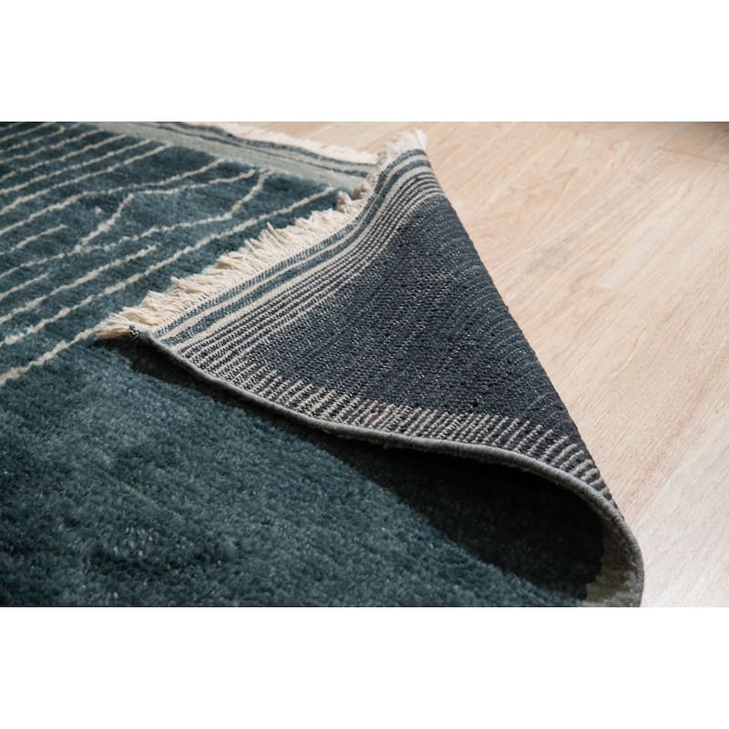 Hand-Knotted Wool Green/Turquoise Moroccan Contemporary Berber Moroccan Rug, Vibrant and Stylish Area Rug for Enhancing