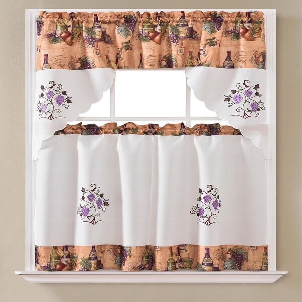 Urban Grape Printed Embroidered Kitchen Curtain Set On Sale