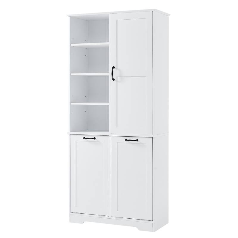 Roomfitters 68" Tall Bathroom Storage Cabinet with Dual Tilt-Out Laundry Hampers