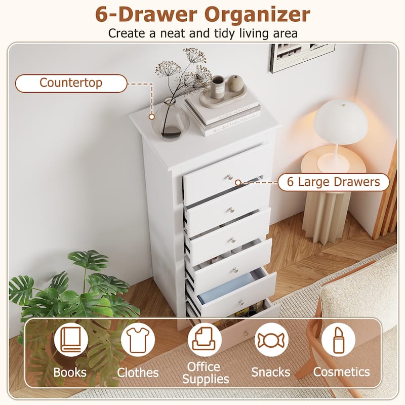 Gymax 6 Drawer Dresser 53.5'' Tall Storage Cabinet with Metal Sliding