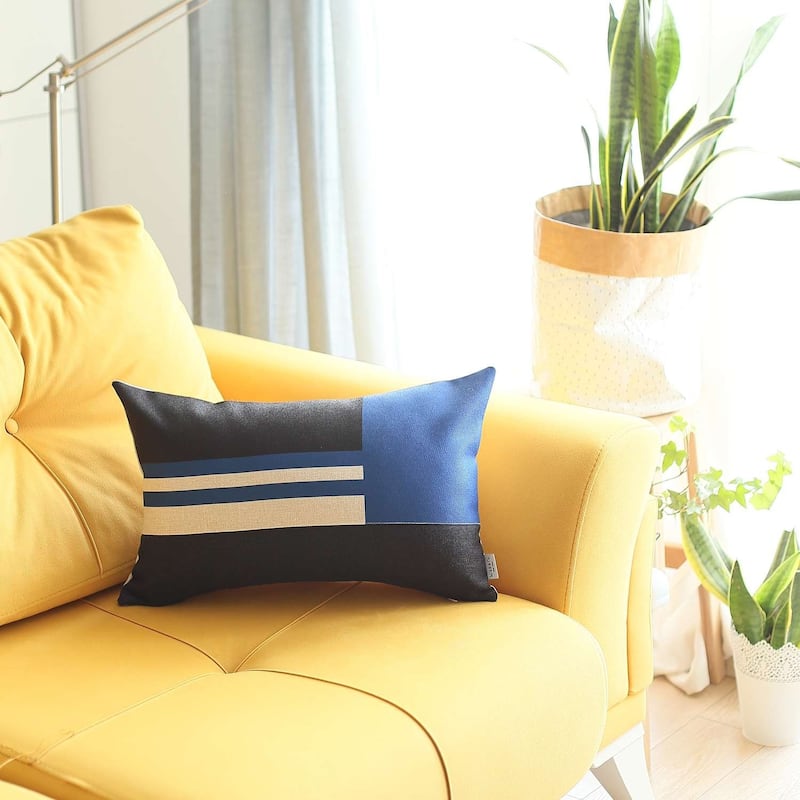 Yellow and Black Geometric Lumbar Throw Pillow