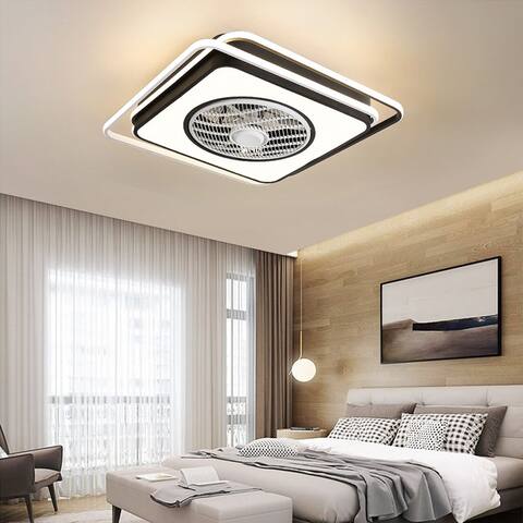 23In Matte Black Lighted Flush Mount Enclosed Ceiling Fan