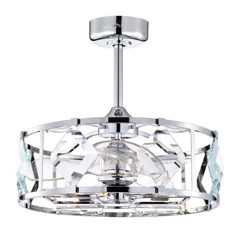 Dalya Bravo Crystal Style Ceiling Fandelier 25 Inch Chrome Polish finish 6 Light with Remote