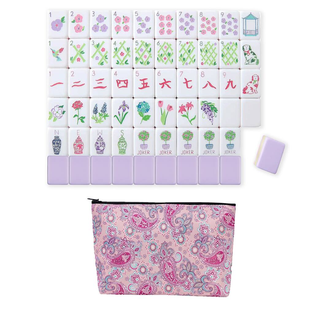 Sweet Jojo Designs American Mahjong Tile Set (160pc) 1.25in. Layered Acrylic with Paisley Travel Bag Cute Luxury Lavender Purple