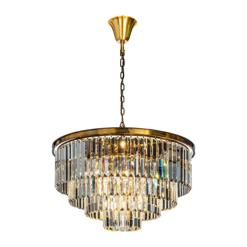 8-Lights Mid-Century Modern 4-Tier Round Fringe Crystal Chandelier - W31.5" - Antique Gold