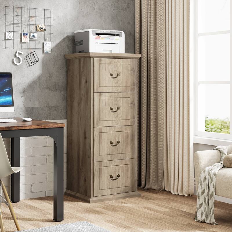 Wood Vertical Narrow Tall File Filing Cabinet with 4-Drawer for A4