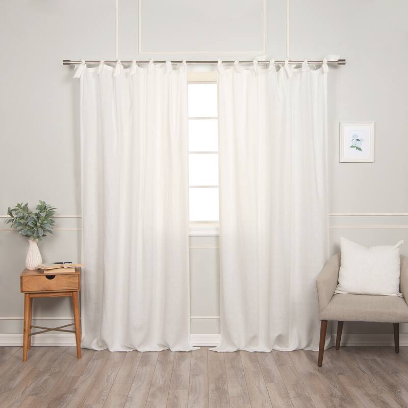 Aurora Home 100% Linen Romantic Tie Top Curtain Set - White - 96
