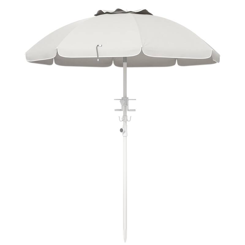 Outdoor Parasol Portable Beach Umbrella with Tilt, Adjustable Height 2 Cup Holders and Hook Ventilated Canopy, for Garden Pool