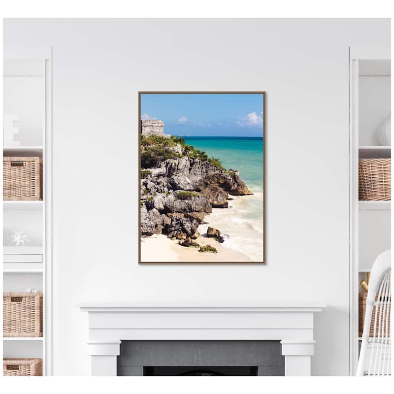 Kate and Laurel Sylvie Tulum Ruins Mexico Seascape Framed Canvas by Stephanie Klatt