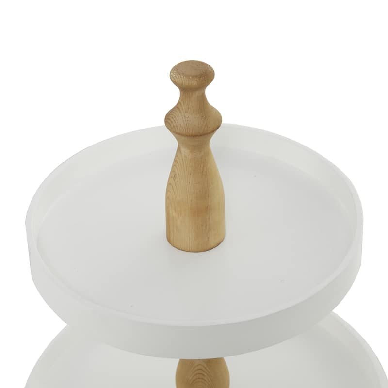 Wood 3 Level Tiered Server with Wood Post - Black or White - Roche River Decor