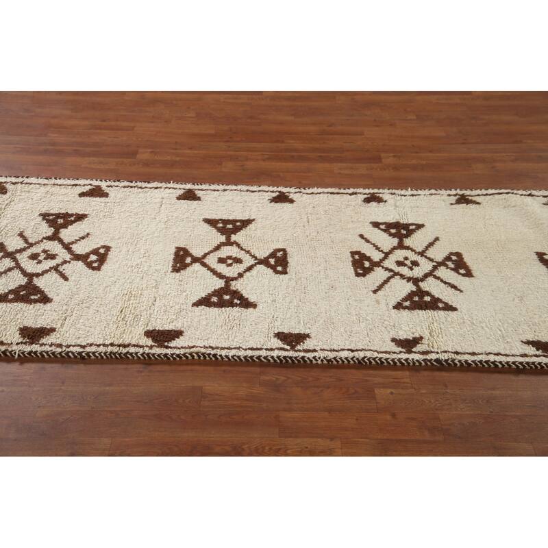 Anatolian Oriental Runner Rug Handmade Natural Dye / Beige Wool Carpet - 3'1"x 11'1"