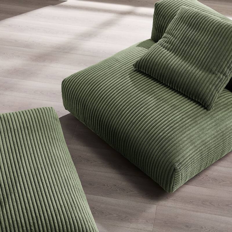 Solace Modular Corduroy Upholstered Armless Chair and Ottoman Set